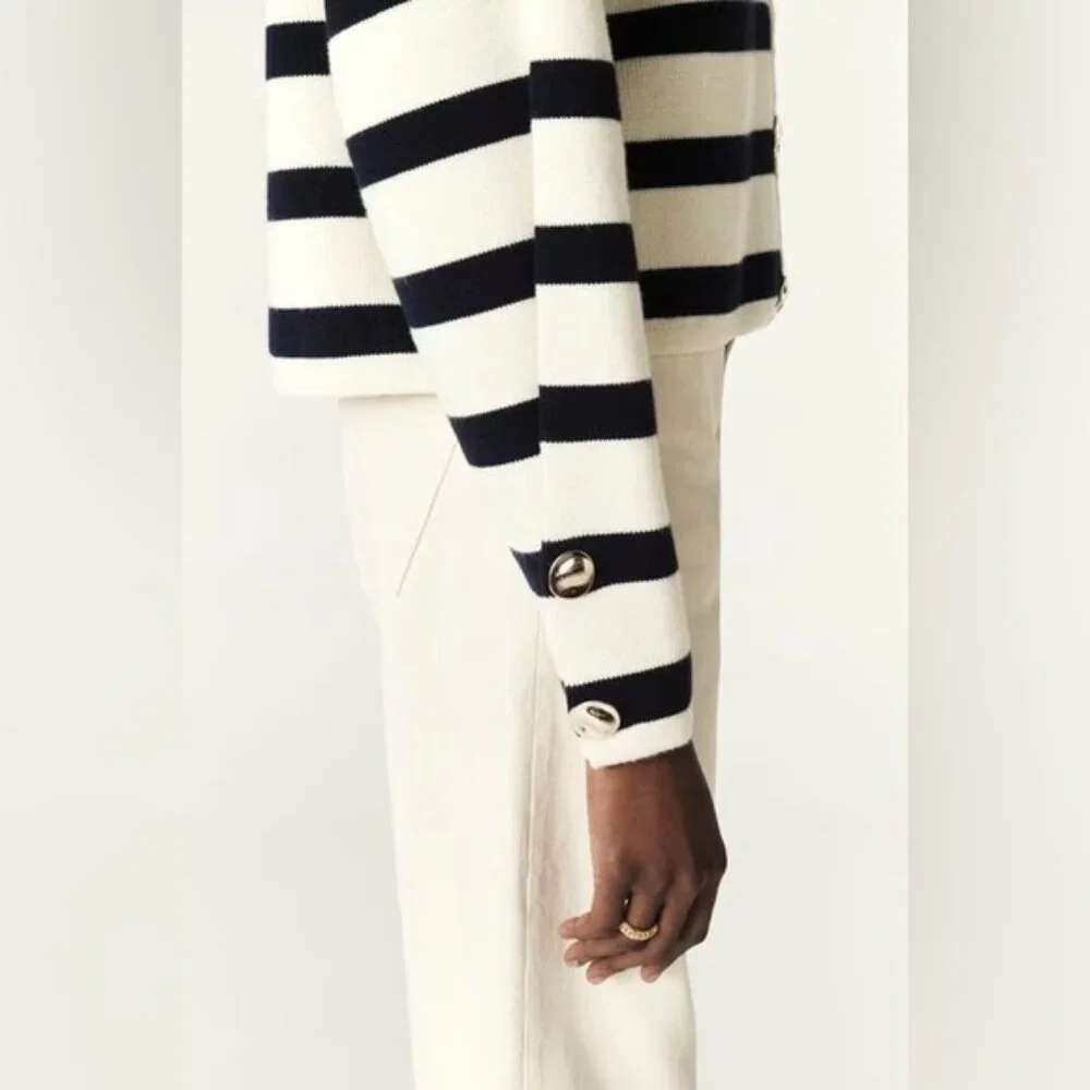 NWT Ba&sh Bash Massimo Striped Cardigan Black White Ecru | size 1 / S - Picture 3 of 11